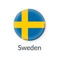 Sweden flag 3d icon, circle badge or button. Round Swedish national symbol. Vector